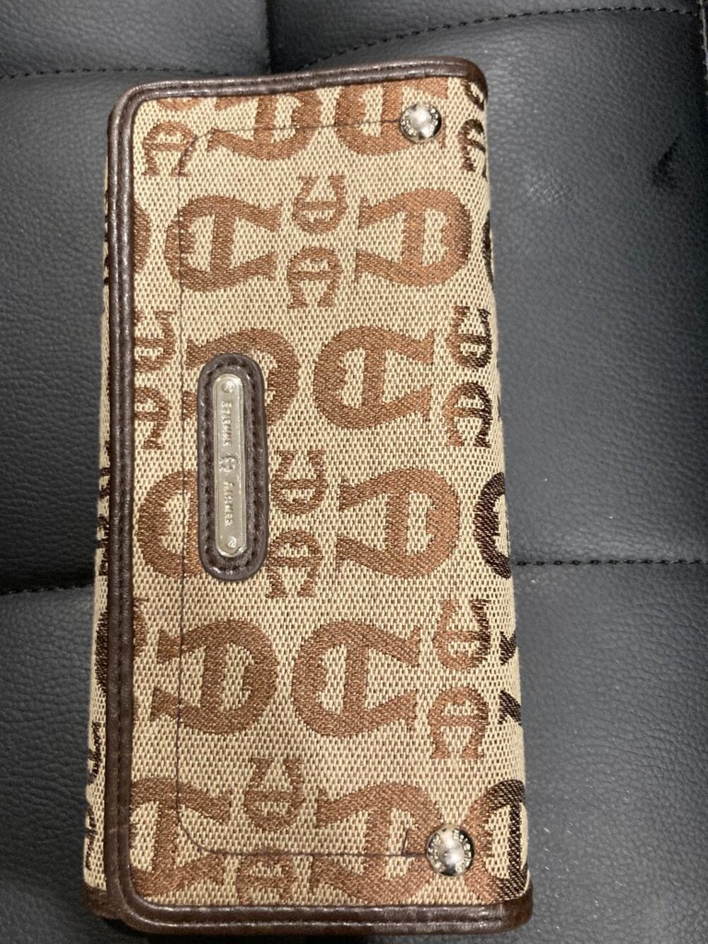 Etienne Aigner Signature Logo Canvas Brown Checkbook Wallet Organiser.